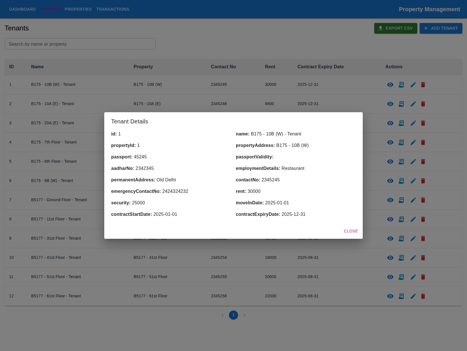 Tenant Details Modal